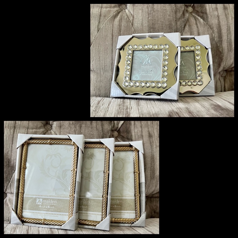 Malden Set of Five small Silver & Gold Frames. Three Gold 4x6. Two Silver 3x3.